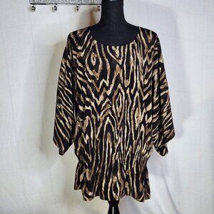 Chico's Brown Animal Print Flowy Sleeve Poly Elastic Waist Tunic Chico 3 US XL